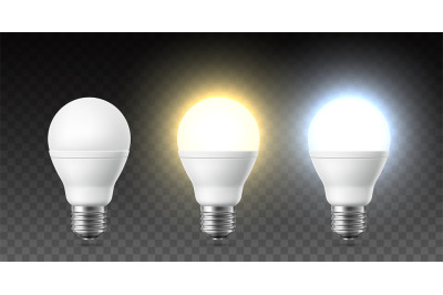 Realistic light up bulb. On and off modern interior lamps, cold and wa