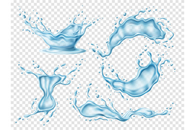 Realistic water splashes. 3d isolated clear splashed water, freshness