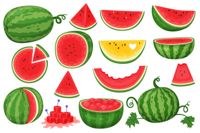 Cartoon watermelon. Natural healthy product, diet juicy fruit. Whole,