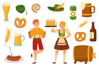 Oktoberfest elements. German munich festival food and drink, beer holi