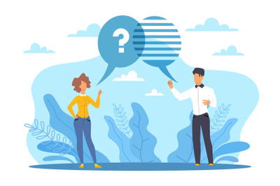 Dialogue and communication. Speech bubble with question, problem expla