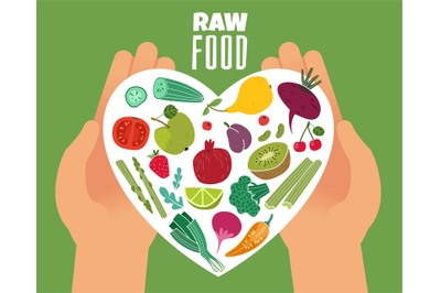 Healthy eating. Vegetarianism, raw food, hands hold vegetables and fru