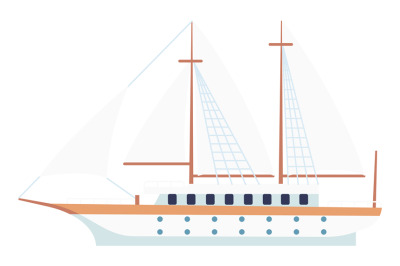 White sail schooner icon. Marine travel ship