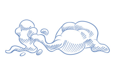 Blue cloud drawing. Hand drawn smoke shape