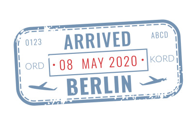 European travel label. Grunge passport arriving stamp