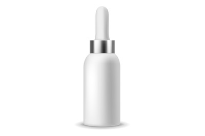 Serum container mockup. Realistic dropper white bottle