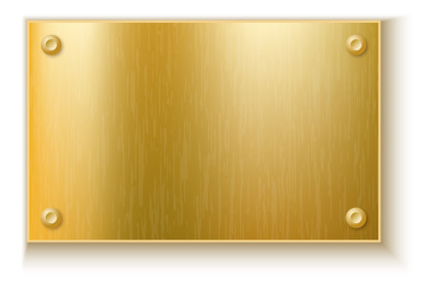 Golden plate. Realistic metallic board with screws