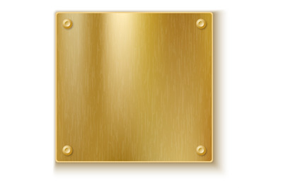 Square metal plate. Blank realistic golden banner