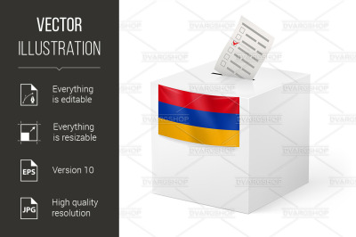 Ballot box with voting paper. Armenia