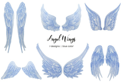 Watercolor White and Blue Angel Wings Clipart 7 PNG