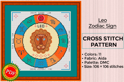 Leo Cross Stitch Pattern | Leo Zodiac Sign