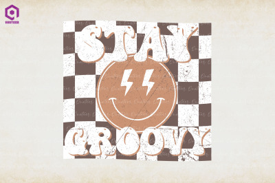 Stay Groovy Smiley Face Plaid Background