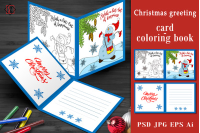 Christmas card/coloring book with snowman