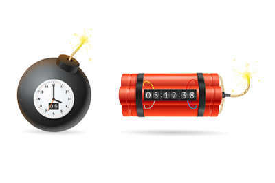 Detonate Dynamite Stick with Timer Clock and Black Bomb Set.