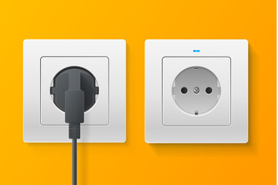 3d Socket and Plugs inserted in Electrical Outlet Set. Vector