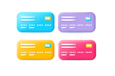 Credit Debit Cards Icons Set Plasticine Cartoon Style. Vector