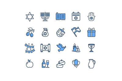 Israel Hanukkah Thin Line Icon Set. Vector