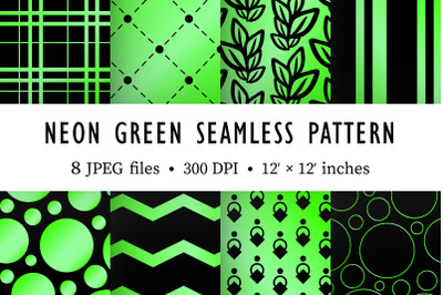 Neon green foil patterns set. Vintage digital papers pack.