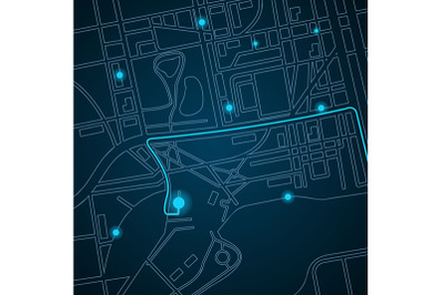 City Map with Street Roads and Location Navigation Interface. Vector