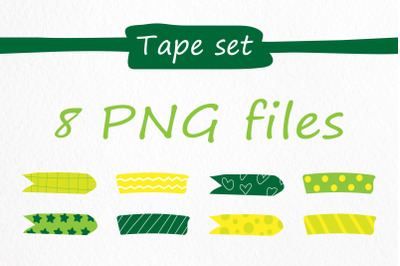 Washi tape PNG clipart. Green washi tape set.