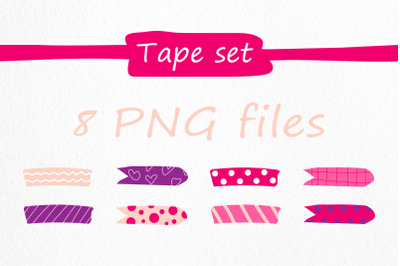 Washi tape PNG clipart. Pink and purple washi tape set.