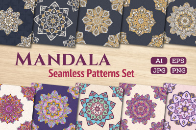 Floral mandala seamless vector patterns