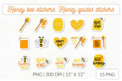 Honey bee stickers. Honey quotes stickers bundle
