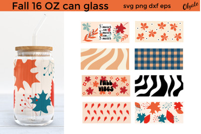 Fall 16 OZ Can Glass. Retro Glass. Autumn Can Glass Wrap