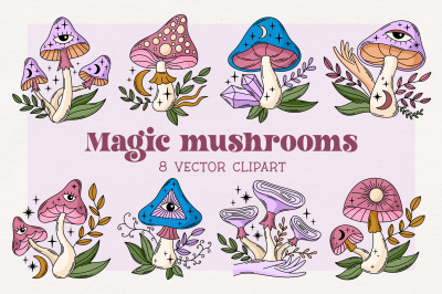 Mystical Mushroom Clipart | Magic Mushrooms Sublimation PNG