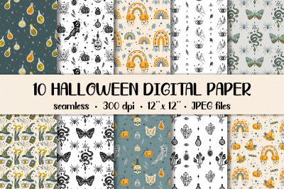 Halloween digital paper, Halloween seamless patterns