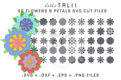 8 PETAL FLOWERS SVG CUT FILES