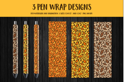 Fall Leopard Pen Wrap. Oak Leaves Pen Sublimation or Waterslide