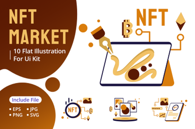 NFT Market Flat Illustration Cryptocurrency Exchange