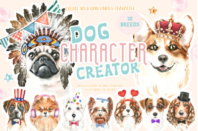Dog Character Creator 2. Dog Breeds Watercolor Illustrations clipart