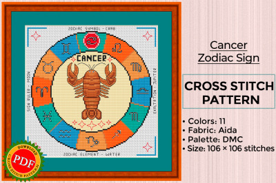 Cancer Cross Stitch Pattern | Cancer Zodiac Sign