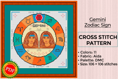 Gemini Cross Stitch Pattern | Gemini Zodiac Sign