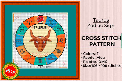Taurus Cross Stitch Pattern | Taurus Zodiac Sign