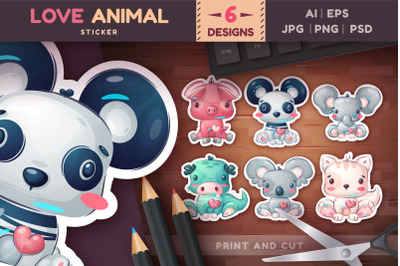 Kids Love Animal Stickers Bundle | Cartoon Characters Clipart PNG