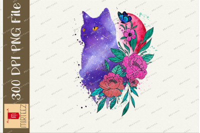 Galaxy Floral Cat Love Nature