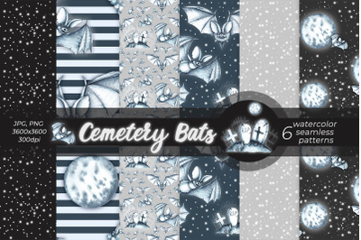 Cemetery Bats / Watercolor Patterns PNG, JPG
