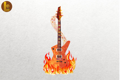 Rock Guitar Heavy Metal Burning On Fire