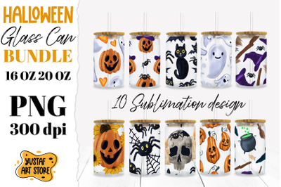 Halloween Glass Can sublimation Bundle. 10 hand painted PNG