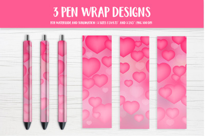 Pink Hearts Pen Wrap Template. Sublimation or Waterslide