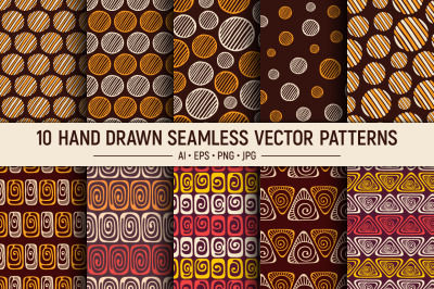 Hand drawn seamless vector patterns