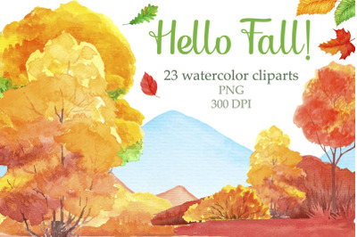 Watercolor fall landscape clipart