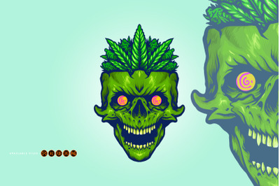 Weed leaf skull head monster illustrations