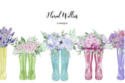 Watercolor wellies with flowers. Floral boots 6 PNG