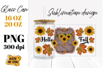 Hello Fall Glass Can wrap. Fall maple leaves &amp;amp; sunflower