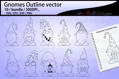 Gnomes outline svg bundle