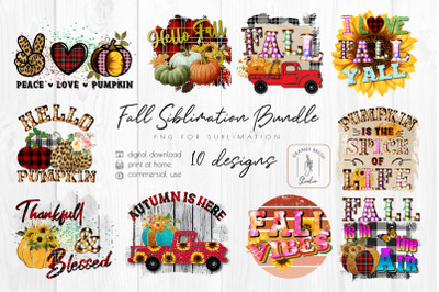 Fall Pumpkin Sublimation Bundle 10 designs Autumn Clipart